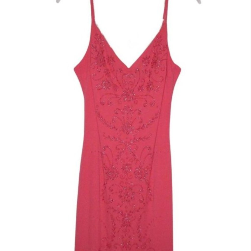 Fanny U.S.A Women's High Low Party Dress, Spaghetti Strap, Front Beading Design - Picture 2 of 4
